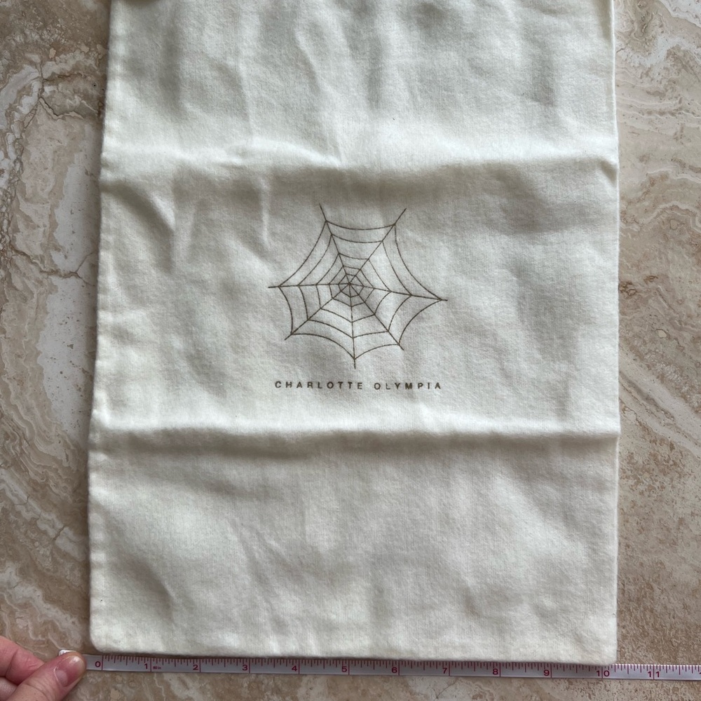 Charlotte Olympia Cream Canvas Dust Pouch with Spiderweb Logo